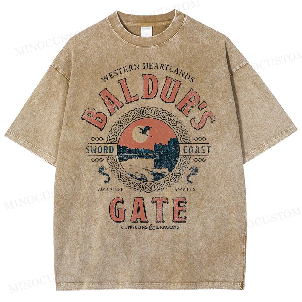 Baldur's Gate Fantasy Adventure Retro Graphic Washed T-Shirt 