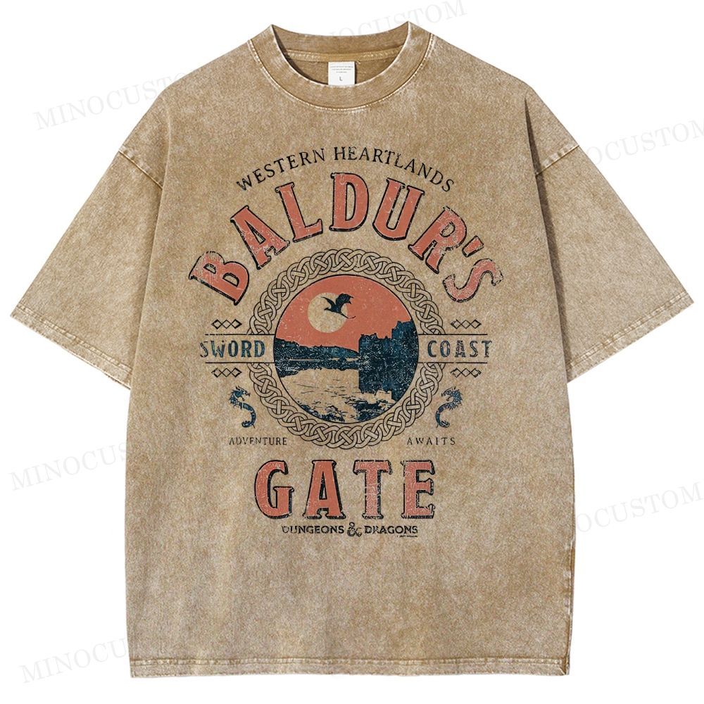 Baldur's Gate Fantasy Adventure Retro Graphic Washed T-Shirt 