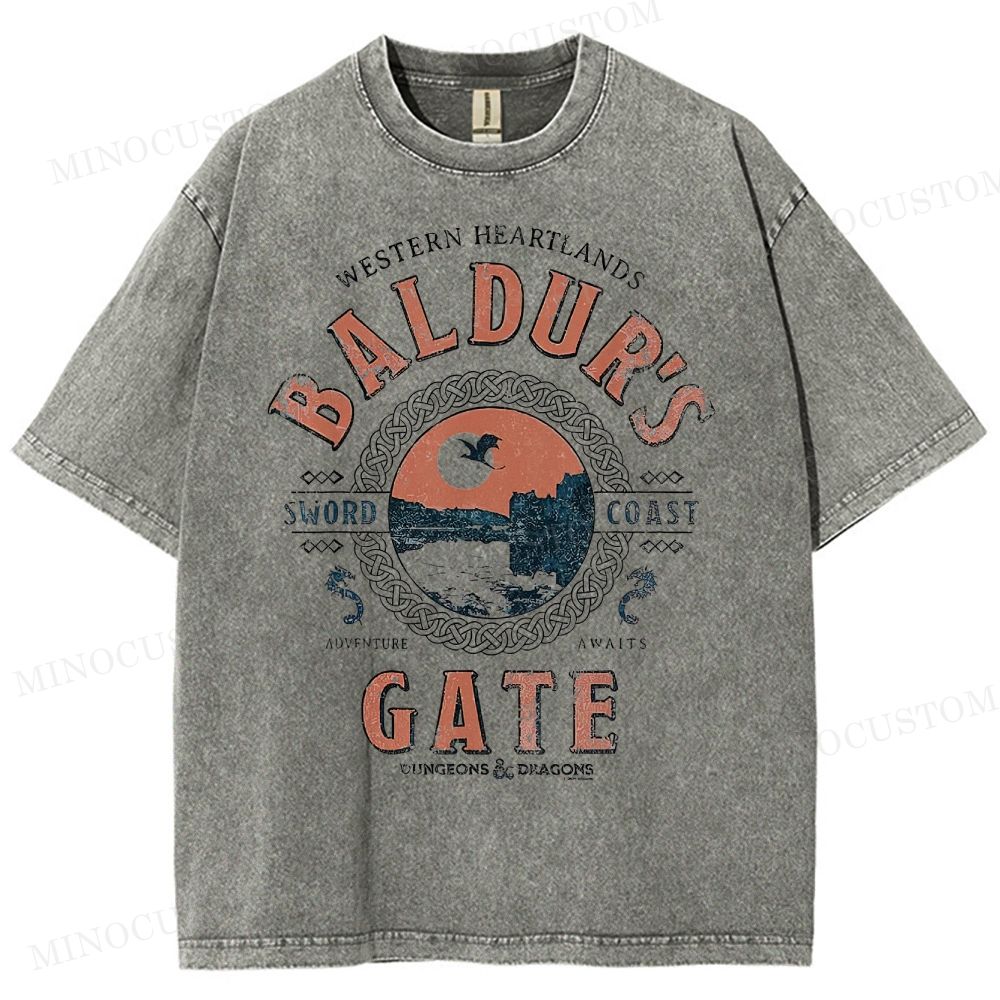 Baldur's Gate Fantasy Adventure Retro Graphic Washed T-Shirt 