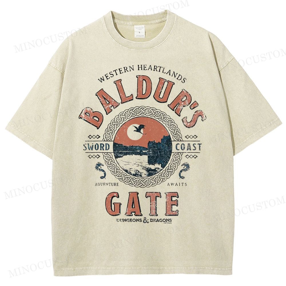 Baldur's Gate Fantasy Adventure Retro Graphic Washed T-Shirt 