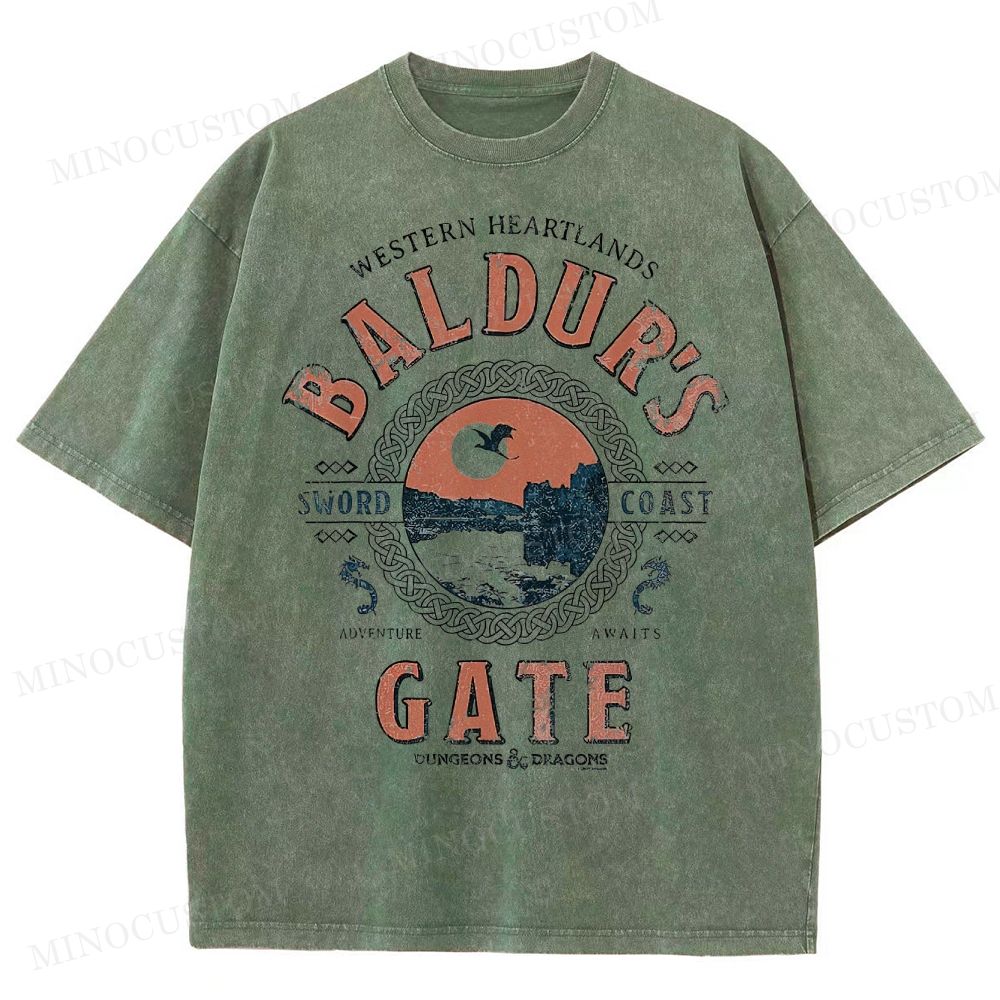 Baldur's Gate Fantasy Adventure Retro Graphic Washed T-Shirt 