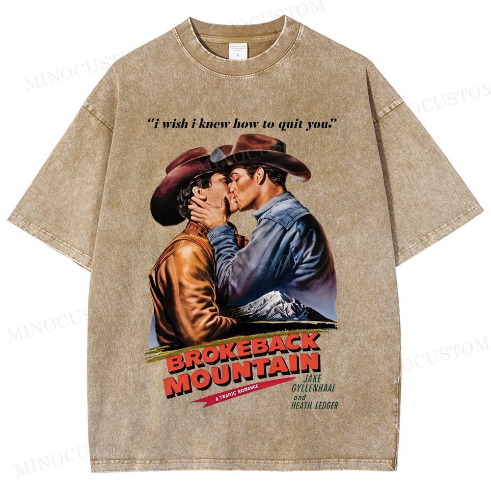 Brokeback Mountain Romantic Drama Retro Portrait & Quote Graphic Washed T-Shirt