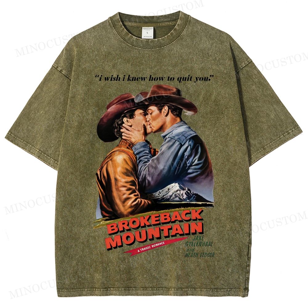 Brokeback Mountain Romantic Drama Retro Portrait & Quote Graphic Washed T-Shirt 