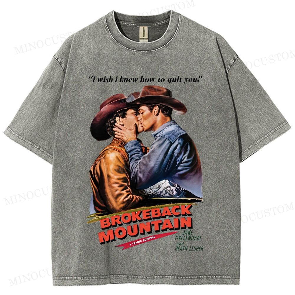 Brokeback Mountain Romantic Drama Retro Portrait & Quote Graphic Washed T-Shirt 