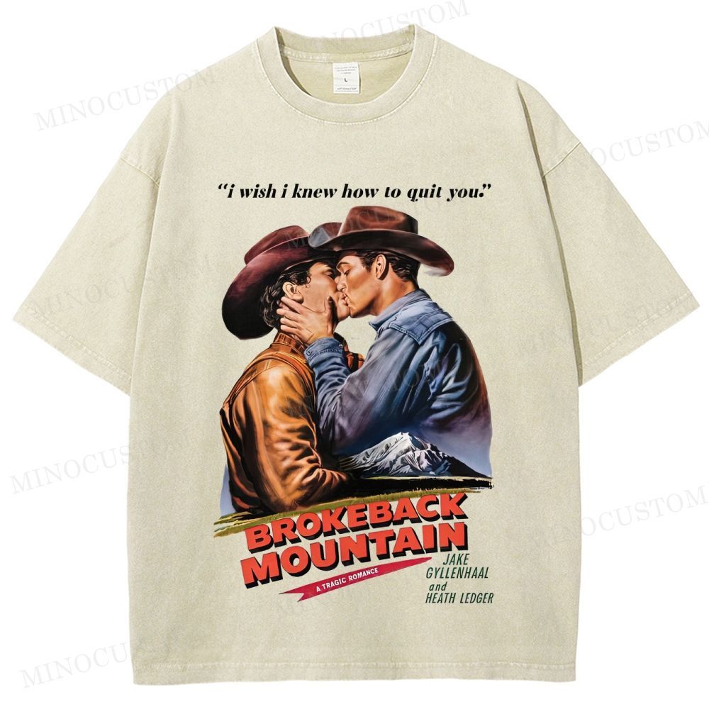 Brokeback Mountain Romantic Drama Retro Portrait & Quote Graphic Washed T-Shirt 