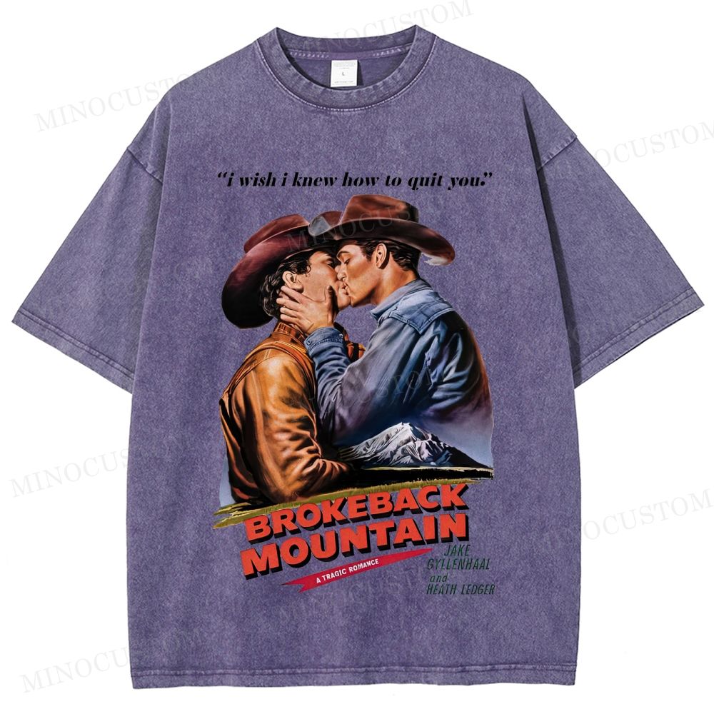 Brokeback Mountain Romantic Drama Retro Portrait & Quote Graphic Washed T-Shirt 