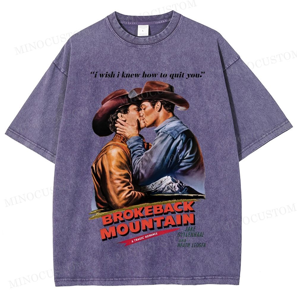 Brokeback Mountain Romantic Drama Retro Portrait & Quote Graphic Washed T-Shirt 