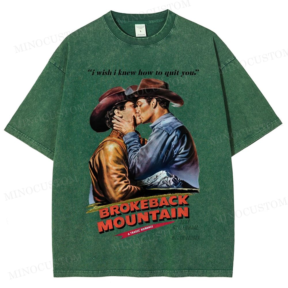 Brokeback Mountain Romantic Drama Retro Portrait & Quote Graphic Washed T-Shirt 