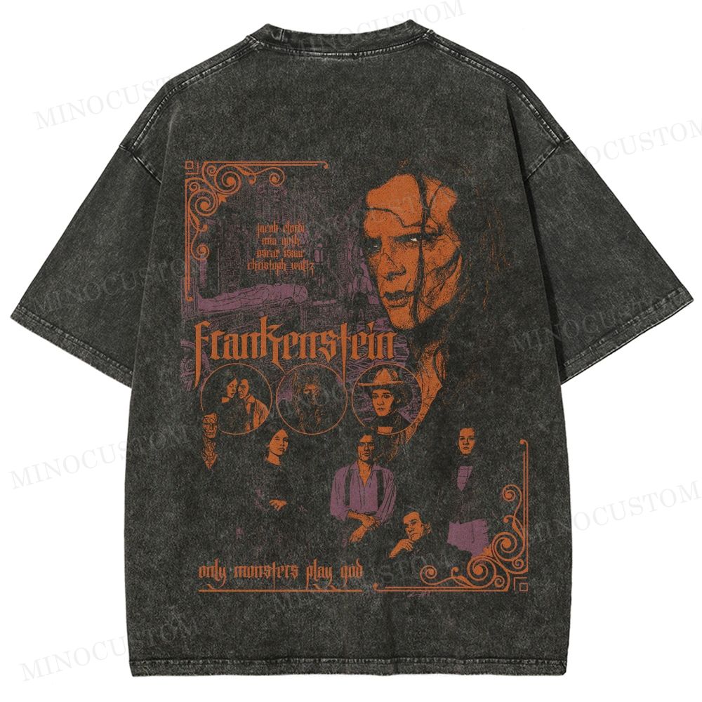 Frankenstein (2025) Gothic Horror Retro Collage Graphic Washed T-Shirt