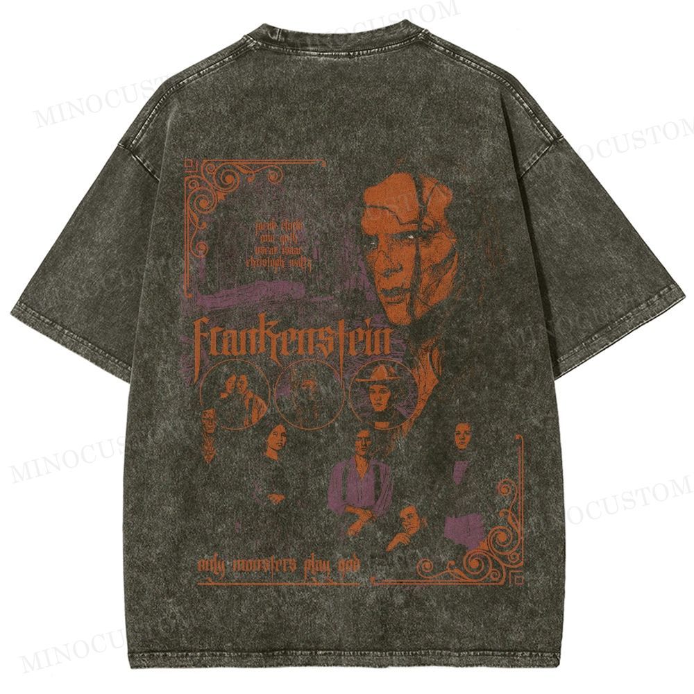 Frankenstein (2025) Gothic Horror Retro Collage Graphic Washed T-Shirt