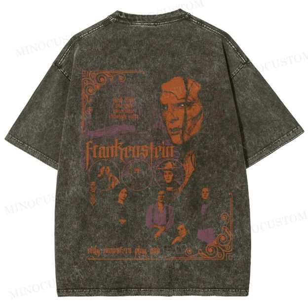Frankenstein (2025) Gothic Horror Retro Collage Graphic Washed T-Shirt