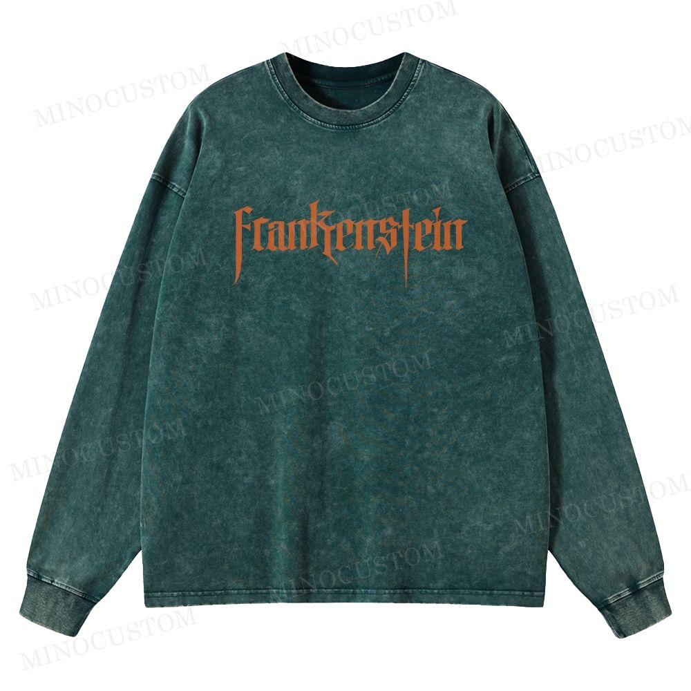 Frankenstein (2025) Gothic Horror Retro Collage Graphic Washed Long-Sleeved T-Shirt 