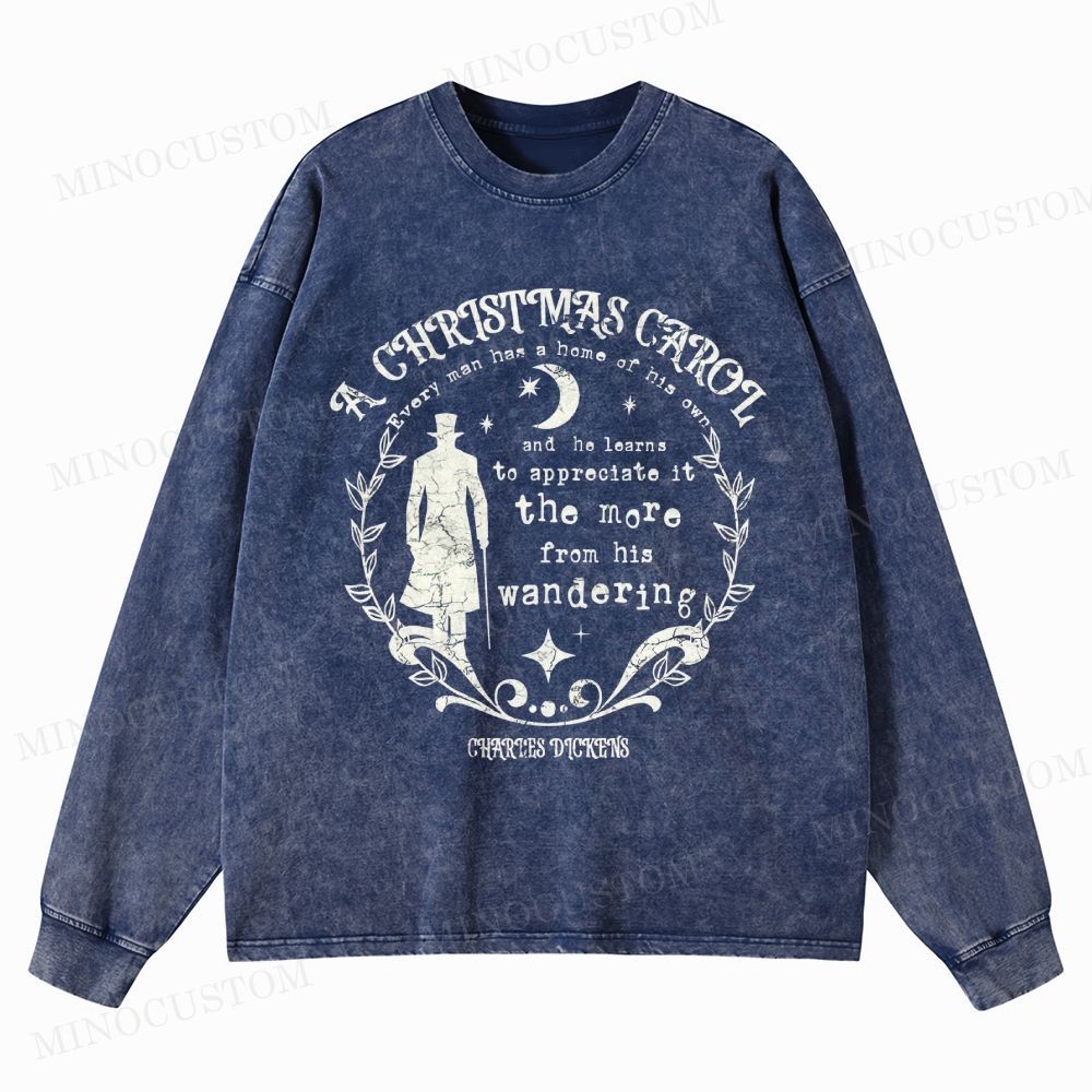 A Christmas Carol Classic Drama Retro Literary Quote Graphic Washed Long-Sleeved T-Shirt