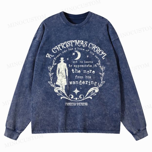 A Christmas Carol Classic Drama Retro Literary Quote Graphic Washed Long-Sleeved T-Shirt