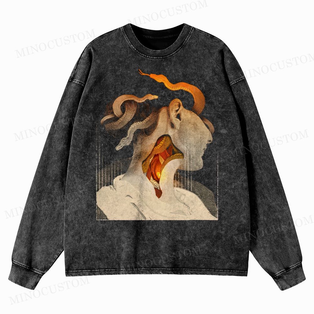 Percy Jackson and the Olympians Medusa Mythology Graphic Washed Long-Sleeved T-Shirt