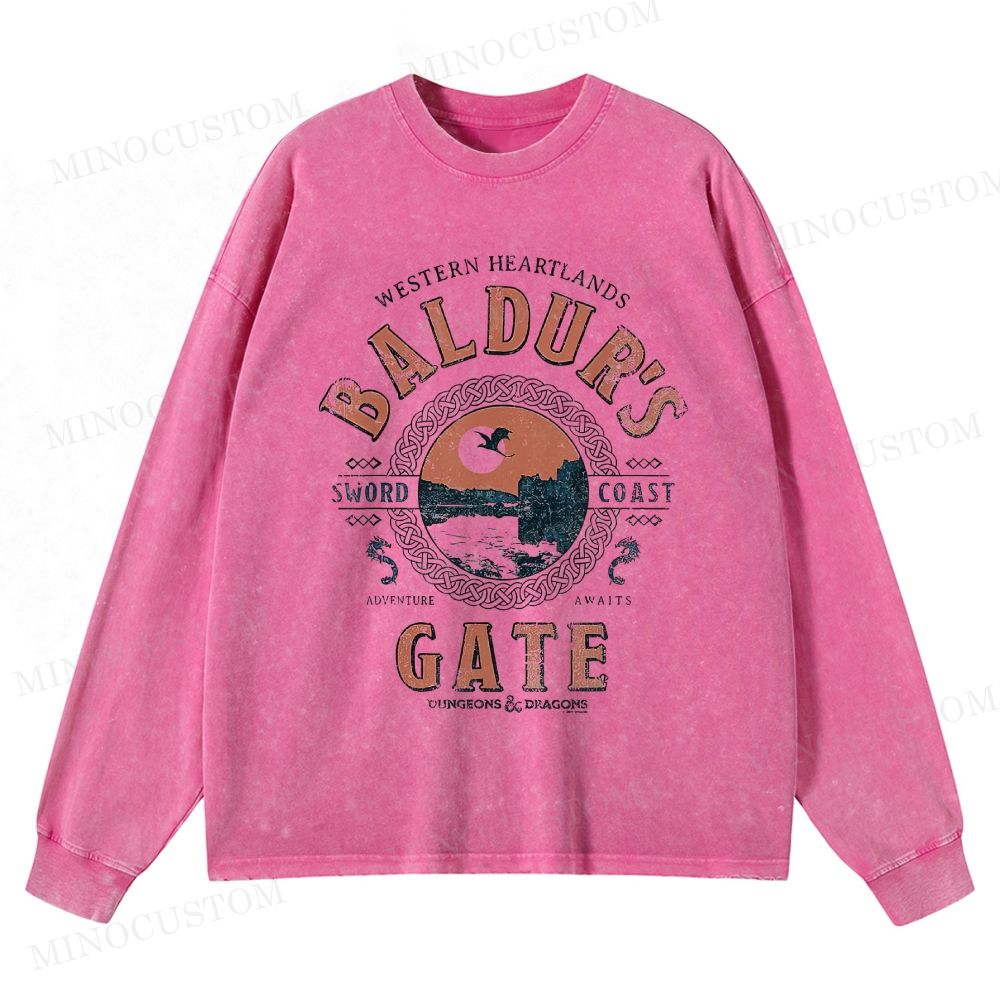 Dungeons & Dragons Baldur's Gate Fantasy Retro Graphic Washed Long-Sleeved T-Shirt 