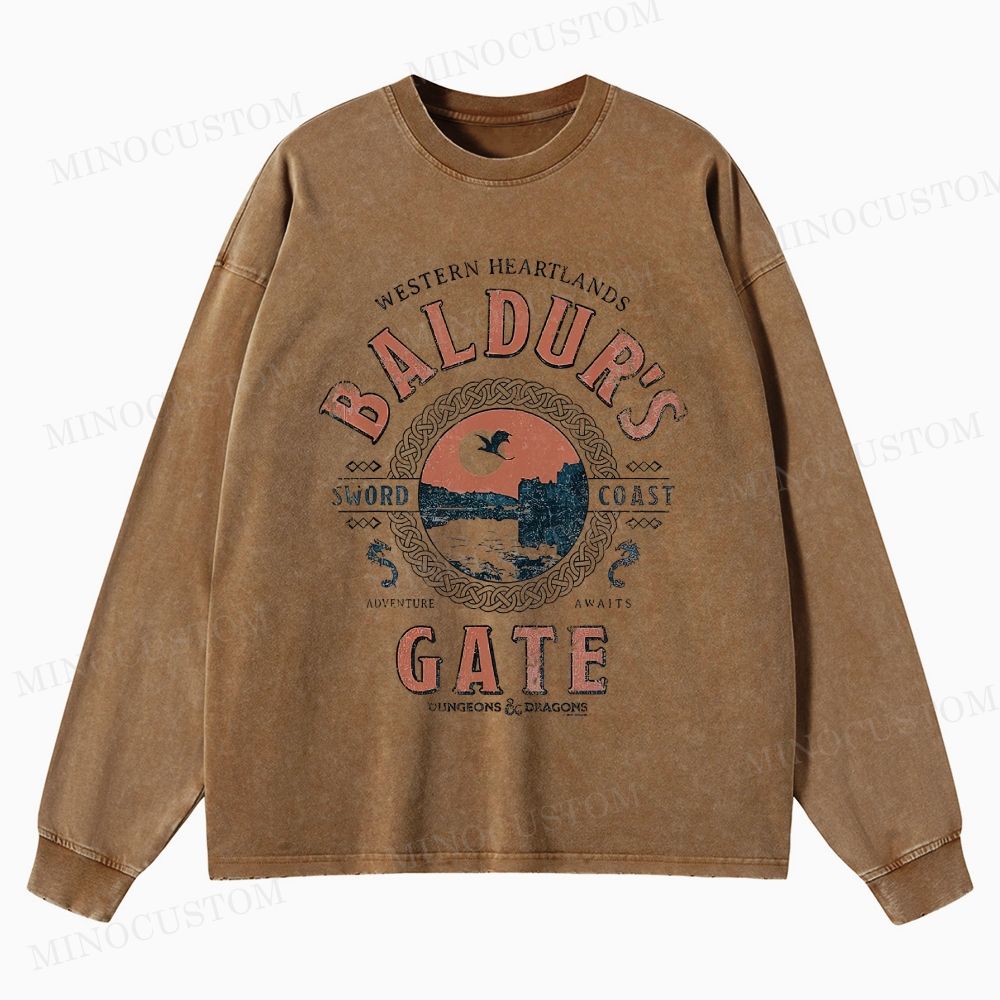Dungeons & Dragons Baldur's Gate Fantasy Retro Graphic Washed Long-Sleeved T-Shirt 