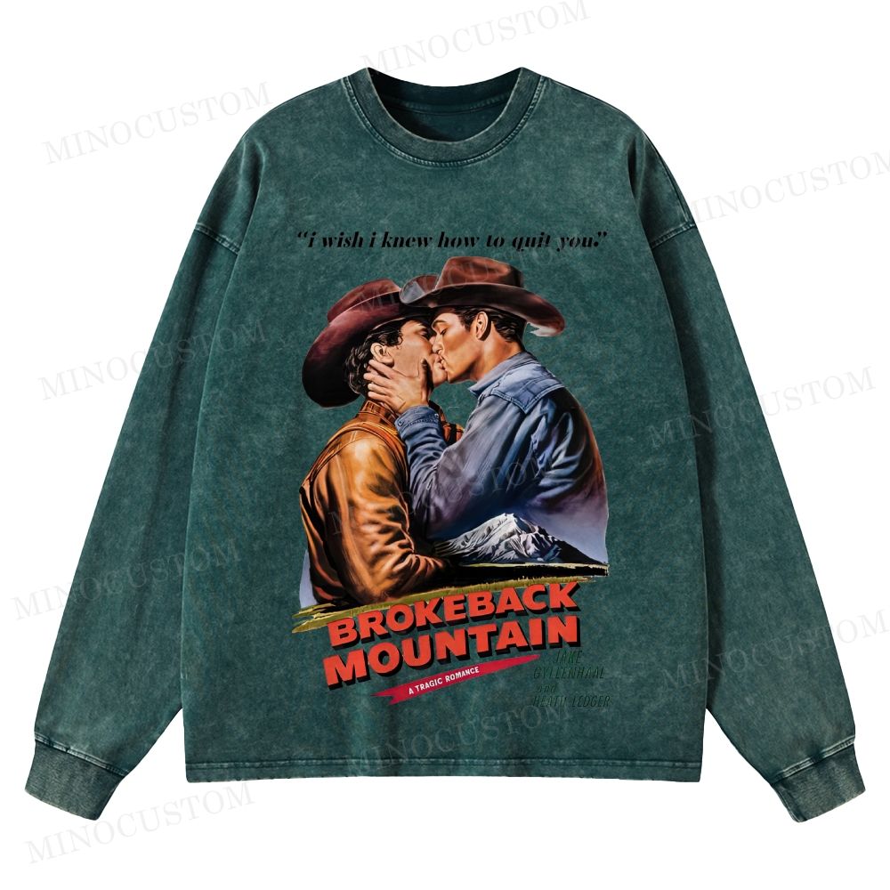 Brokeback Mountain Romantic Drama Retro Portrait & Quote Graphic Washed Long-Sleeved T-Shirt