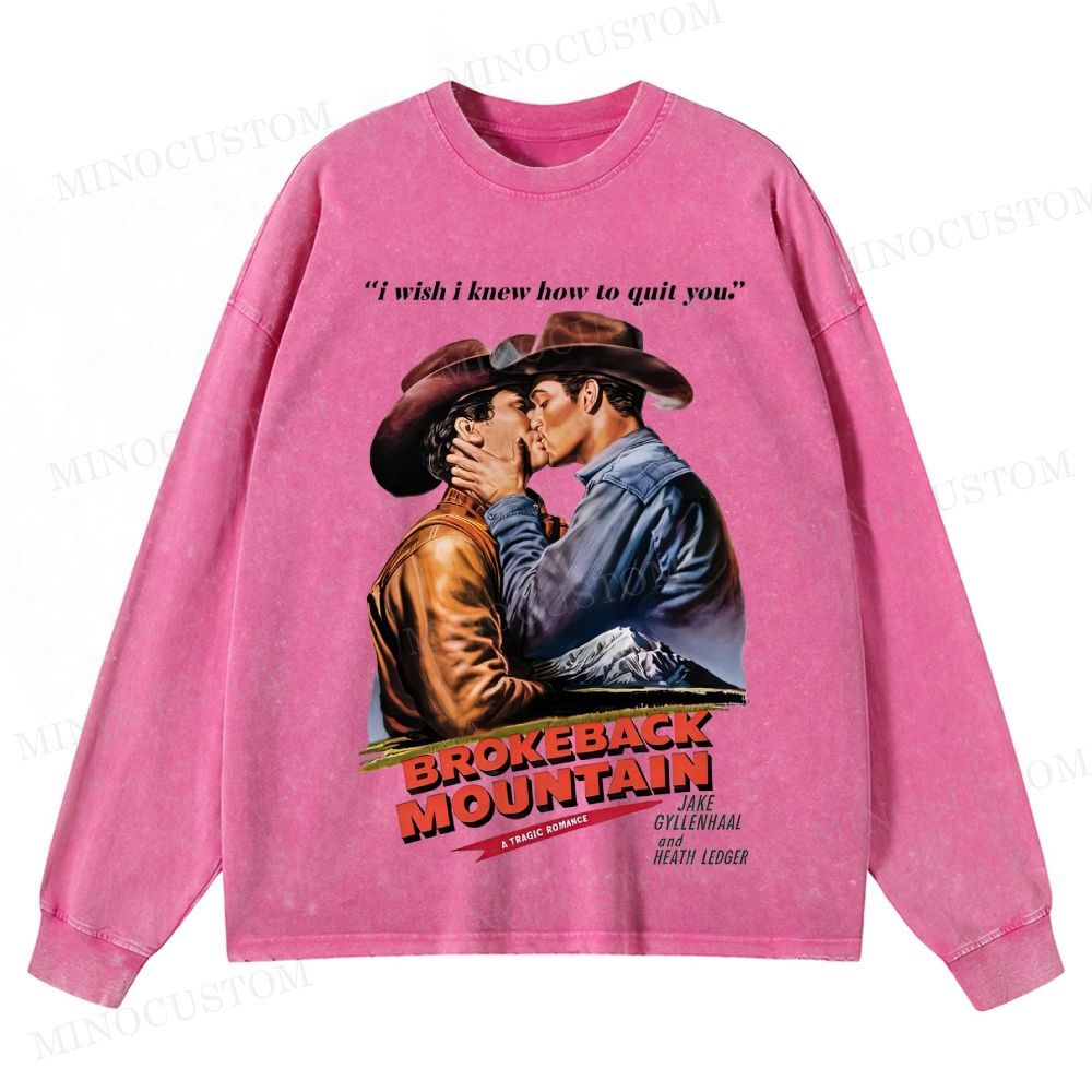 Brokeback Mountain Romantic Drama Retro Portrait & Quote Graphic Washed Long-Sleeved T-Shirt