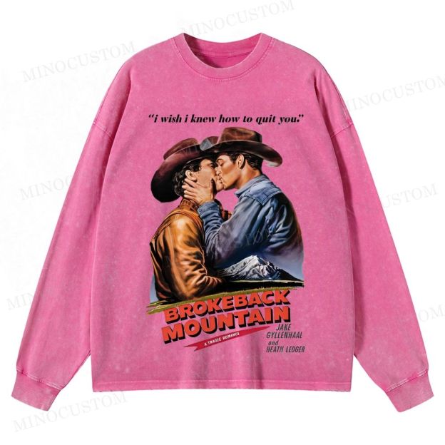 Brokeback Mountain Romantic Drama Retro Portrait & Quote Graphic Washed Long-Sleeved T-Shirt