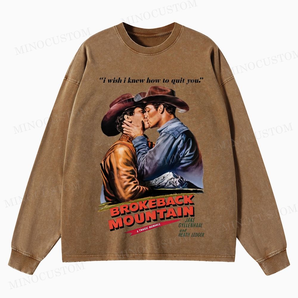 Brokeback Mountain Romantic Drama Retro Portrait & Quote Graphic Washed Long-Sleeved T-Shirt