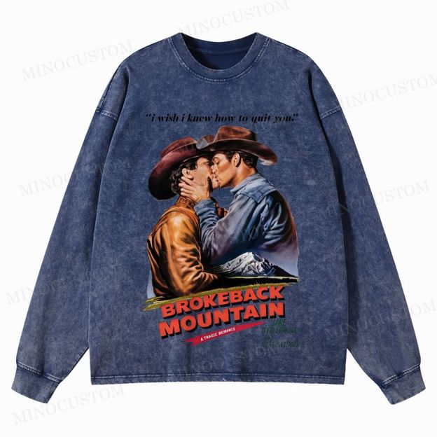 Brokeback Mountain Romantic Drama Retro Portrait & Quote Graphic Washed Long-Sleeved T-Shirt