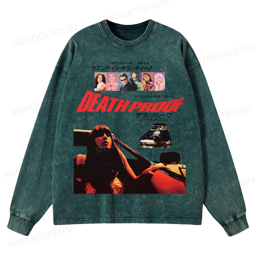 Death Proof Action Thriller Retro Collage Graphic Washed Long-Sleeved T-Shirt
