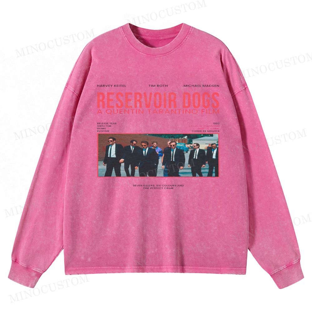 Reservoir Dogs Crime Thriller Retro Collage Graphic Washed Long-Sleeved T-Shirt
