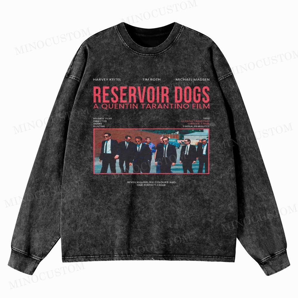 Reservoir Dogs Crime Thriller Retro Collage Graphic Washed Long-Sleeved T-Shirt