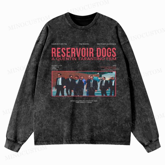 Reservoir Dogs Crime Thriller Retro Collage Graphic Washed Long-Sleeved T-Shirt