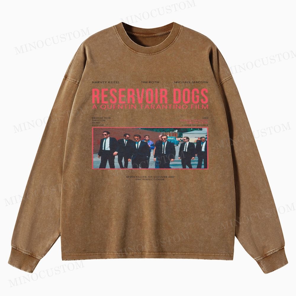 Reservoir Dogs Crime Thriller Retro Collage Graphic Washed Long-Sleeved T-Shirt