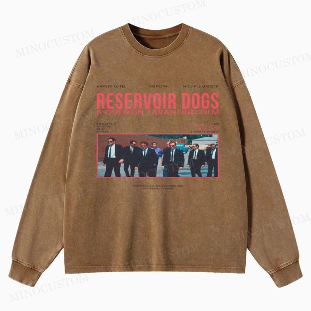Reservoir Dogs Crime Thriller Retro Collage Graphic Washed Long-Sleeved T-Shirt