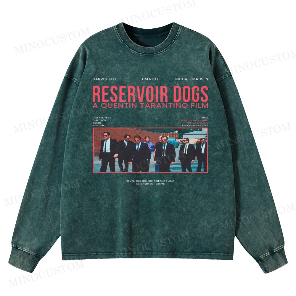 Reservoir Dogs Crime Thriller Retro Collage Graphic Washed Long-Sleeved T-Shirt