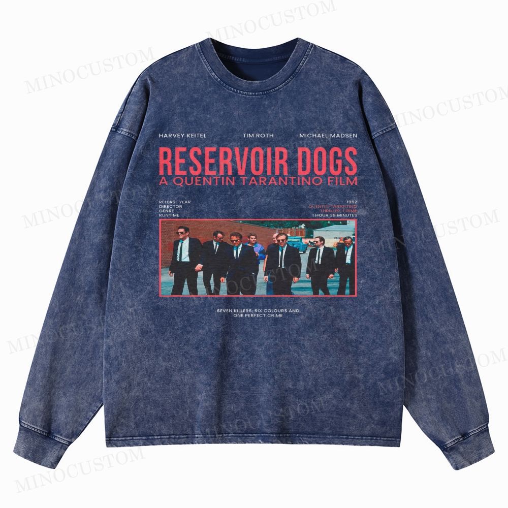 Reservoir Dogs Crime Thriller Retro Collage Graphic Washed Long-Sleeved T-Shirt