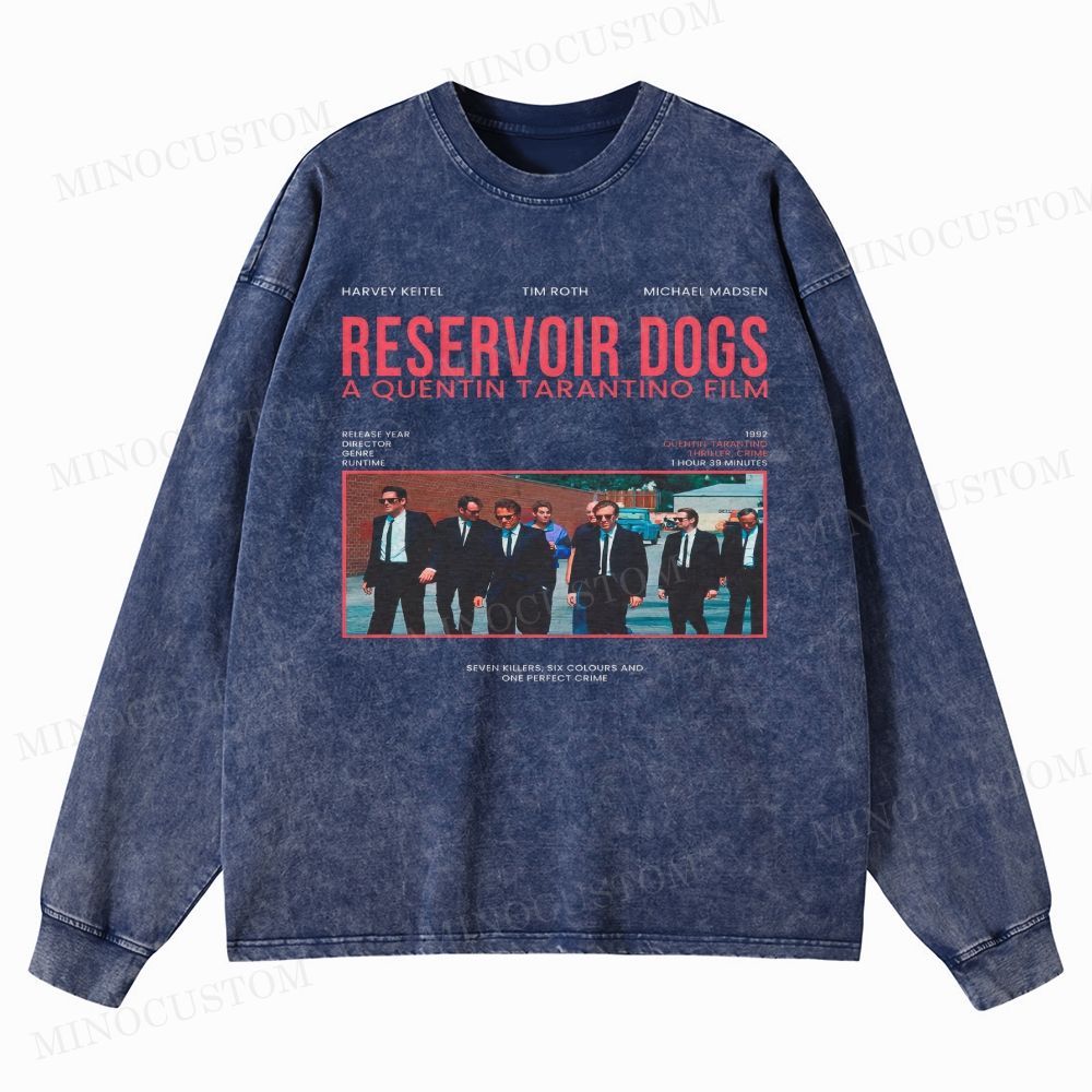Reservoir Dogs Crime Thriller Retro Collage Graphic Washed Long-Sleeved T-Shirt