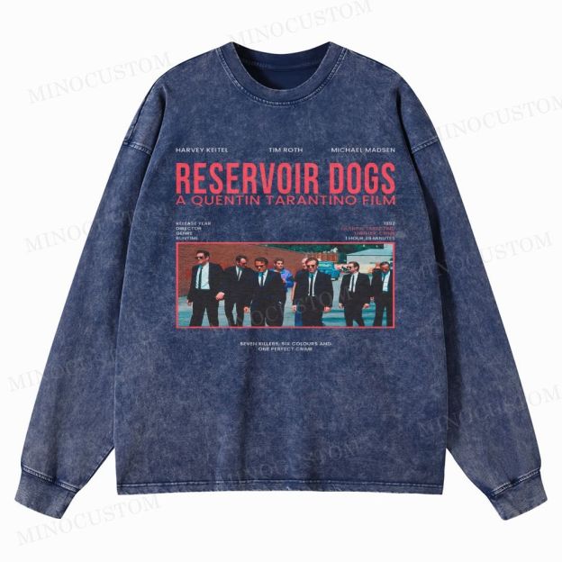 Reservoir Dogs Crime Thriller Retro Collage Graphic Washed Long-Sleeved T-Shirt