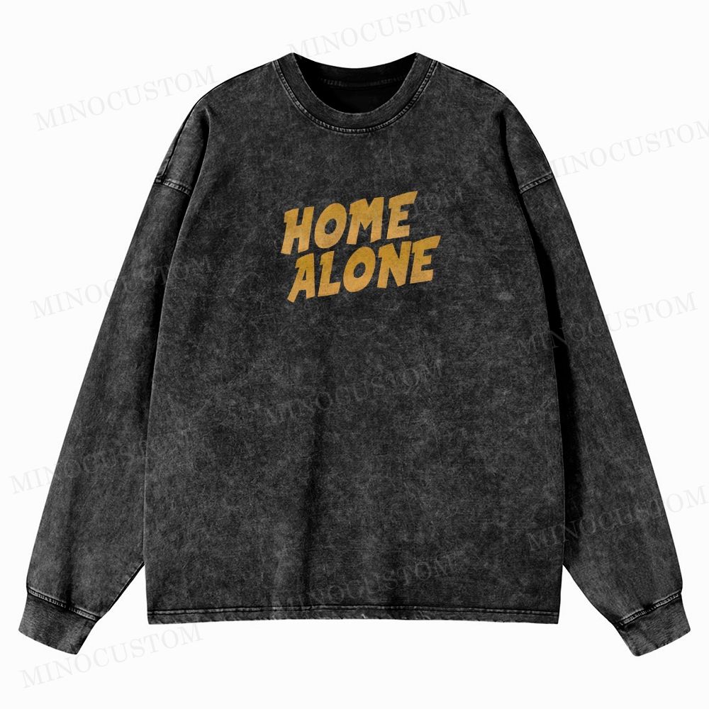 Home Alone Family Comedy Retro Collage Graphic Washed Long-Sleeved T-Shirt