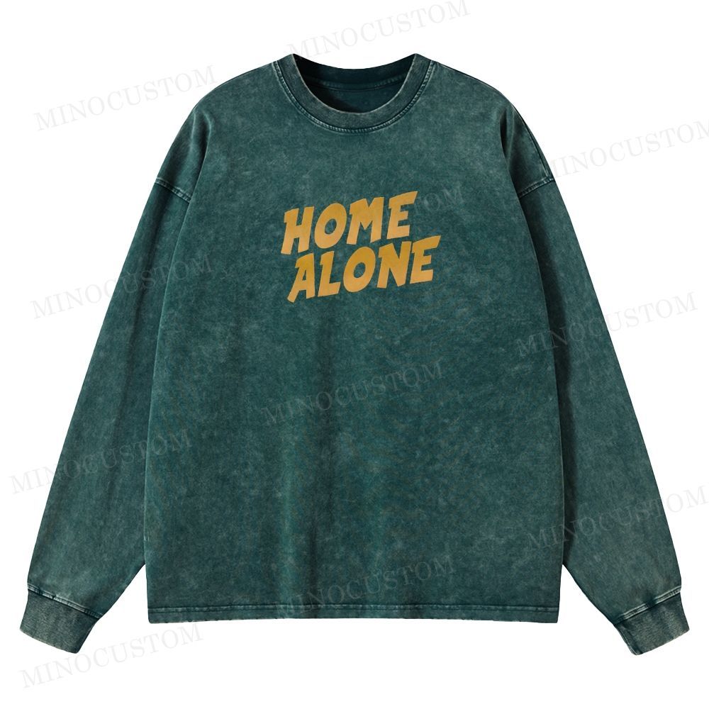 Home Alone Family Comedy Retro Collage Graphic Washed Long-Sleeved T-Shirt