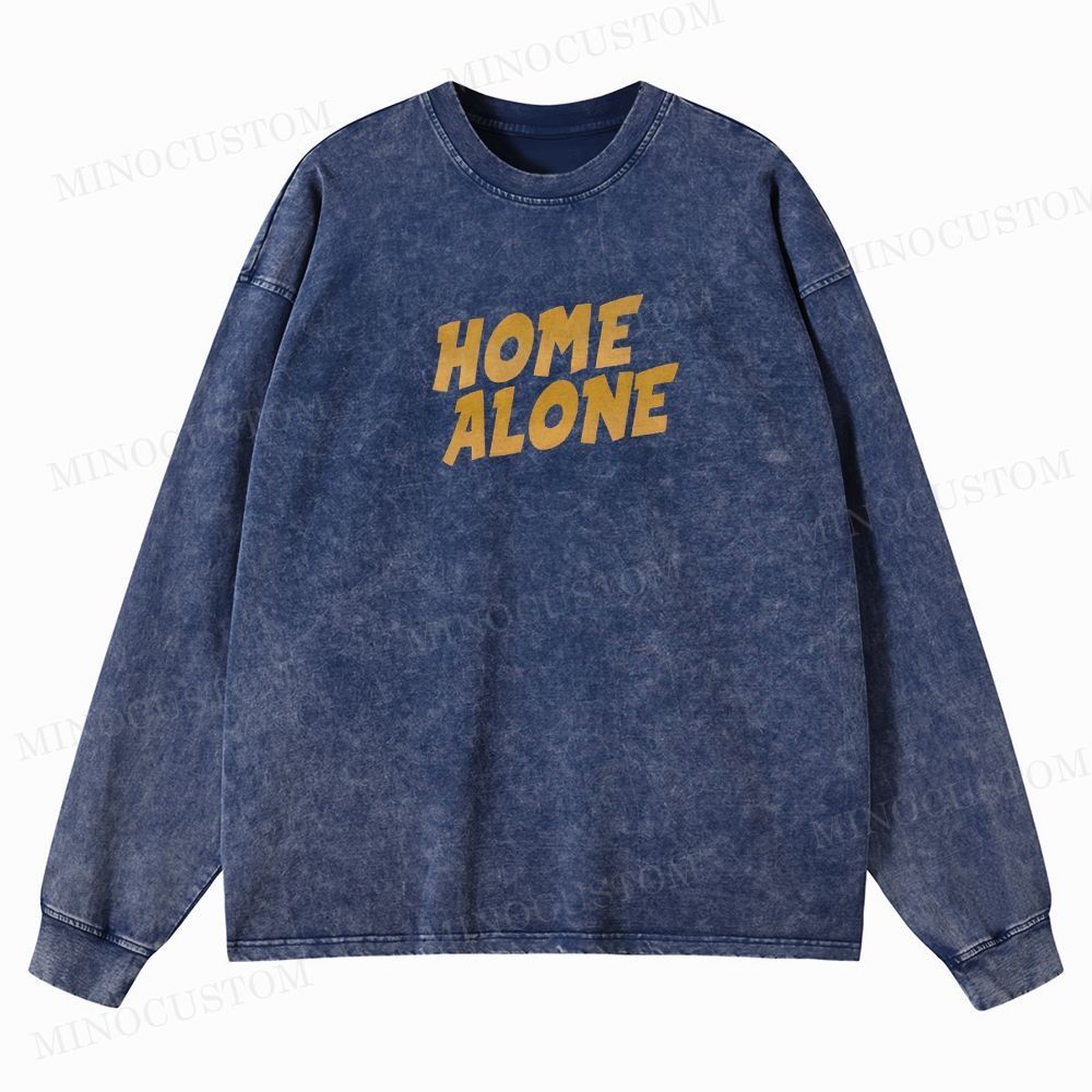 Home Alone Family Comedy Retro Collage Graphic Washed Long-Sleeved T-Shirt