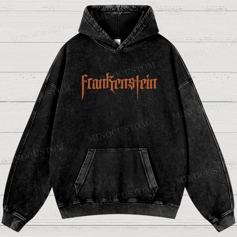 Frankenstein (2025) Gothic Horror Retro Collage Graphic Washed Hoodies