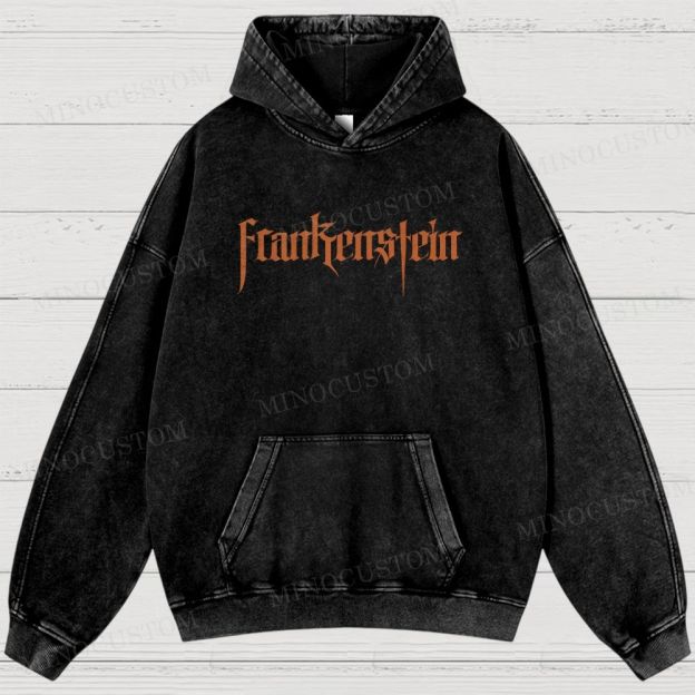 Frankenstein (2025) Gothic Horror Retro Collage Graphic Washed Hoodies