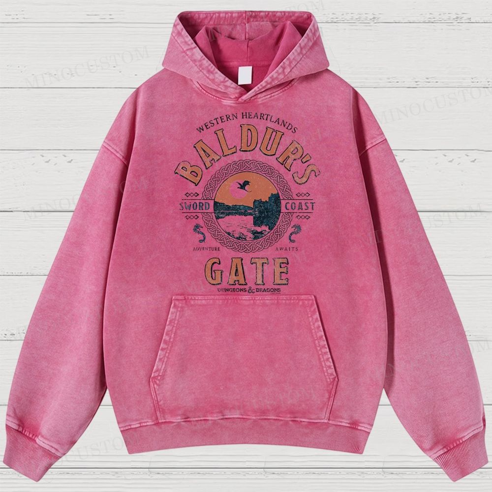 Dungeons & Dragons Baldur's Gate Fantasy Retro Graphic Washed Hoodies