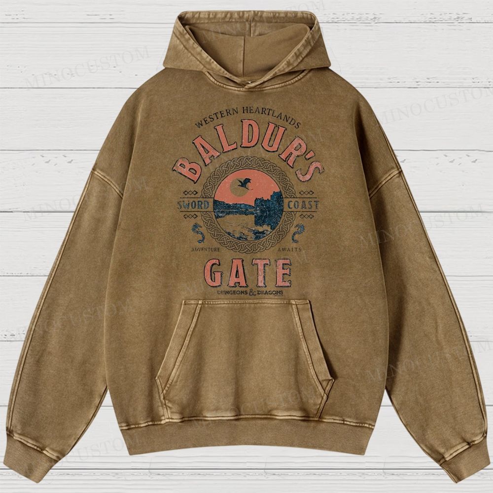 Dungeons & Dragons Baldur's Gate Fantasy Retro Graphic Washed Hoodies