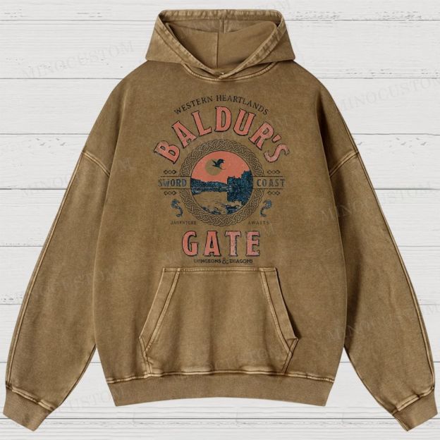 Dungeons & Dragons Baldur's Gate Fantasy Retro Graphic Washed Hoodies