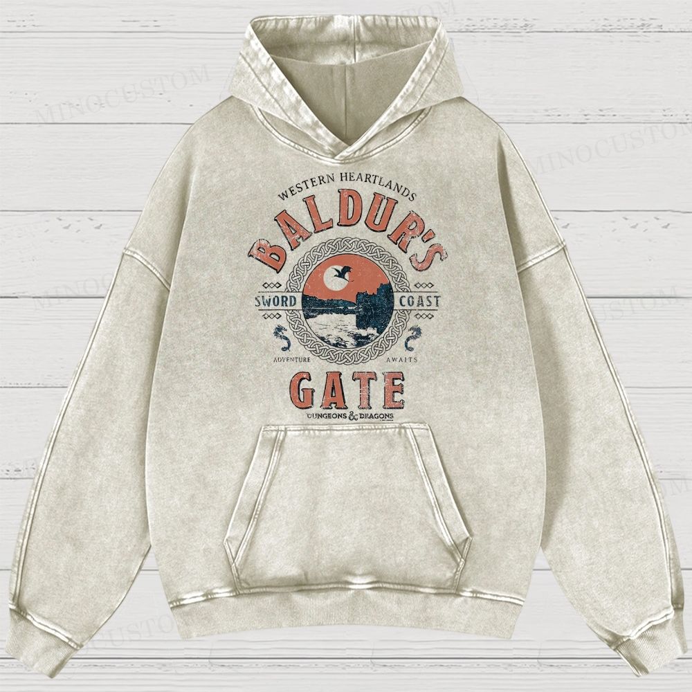 Dungeons & Dragons Baldur's Gate Fantasy Retro Graphic Washed Hoodies