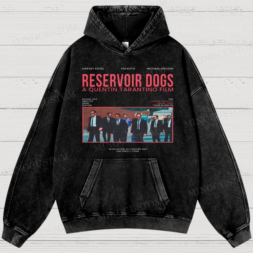 Reservoir Dogs Crime Thriller Retro Collage Graphic Washed Hoodies