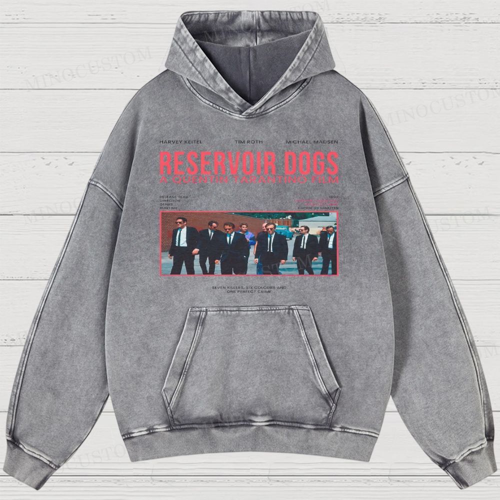 Reservoir Dogs Crime Thriller Retro Collage Graphic Washed Hoodies
