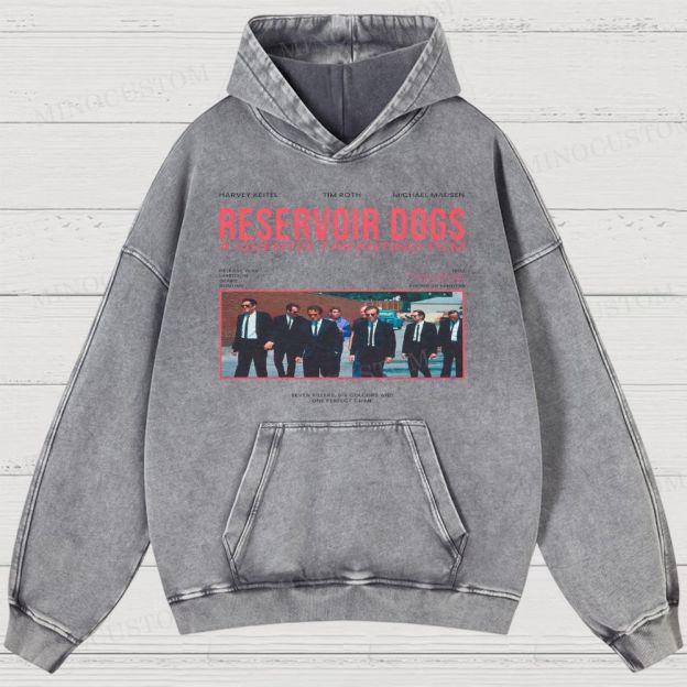 Reservoir Dogs Crime Thriller Retro Collage Graphic Washed Hoodies