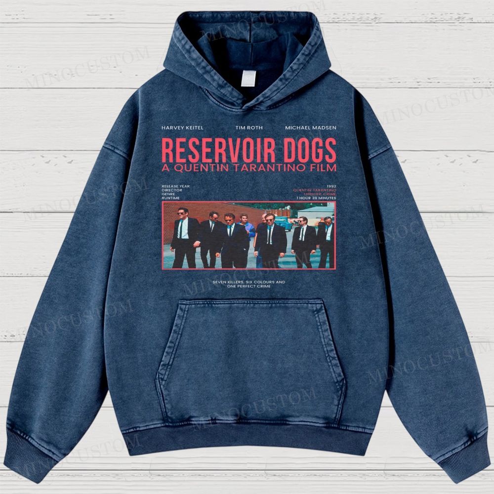 Reservoir Dogs Crime Thriller Retro Collage Graphic Washed Hoodies