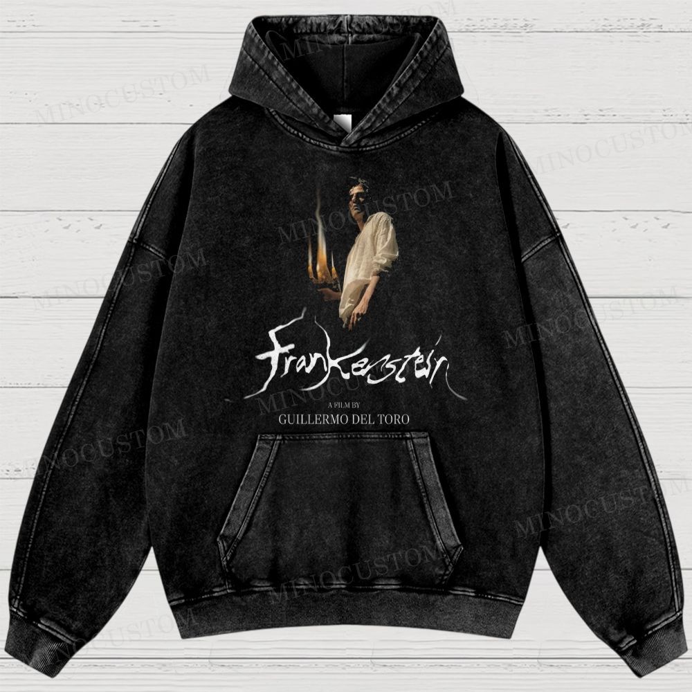 Frankenstein (2025) Gothic Horror Retro Portrait Graphic Washed Hoodies